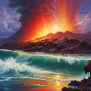 Vibrant Sunset Over Waves Art Print